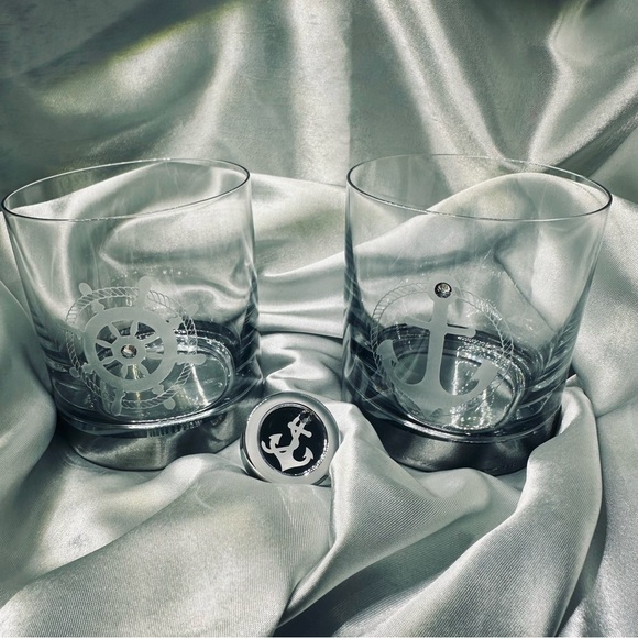 Nautical Whiskey Glasses Set–Anchor & Ship Wheel | Preciosa Crystal Barware Gift - Picture 3 of 16